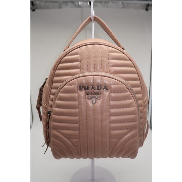 Prada Milano Diagramme Leather Logo Accent Zip-Around Backpack Pink - Picture 1 of 16